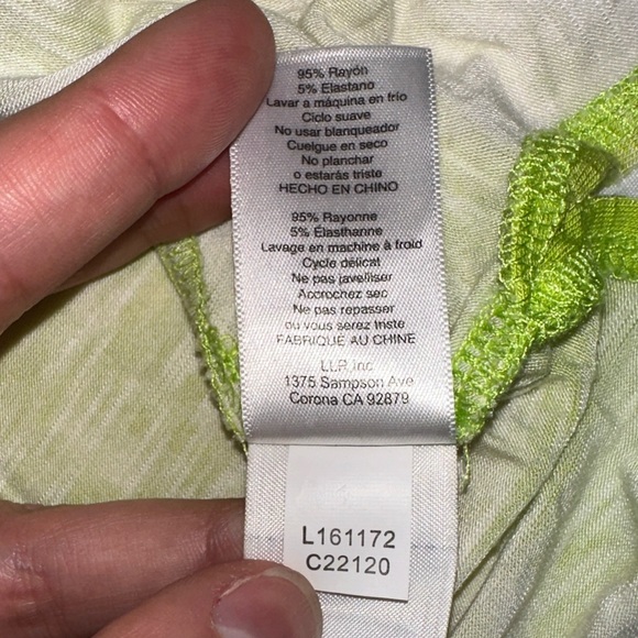 LuLaRoe | Dahl Neon Green Tie Dye Short Ruffle Sleeve Crewneck Cropped Tee Shirt - Picture 9 of 13